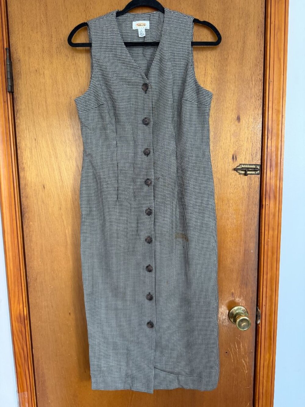 VINTAGE Talbots Petites Houndstooth Wool Sleeveless Button Dress
